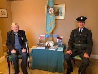 Left side: RAF Regiment Founding Member Cpl Francis Allen Perry who will be celebrating his 100th birthday in October. Right side: SAC John Cossey wearing his original uniform from his National Service days in the early 50s.