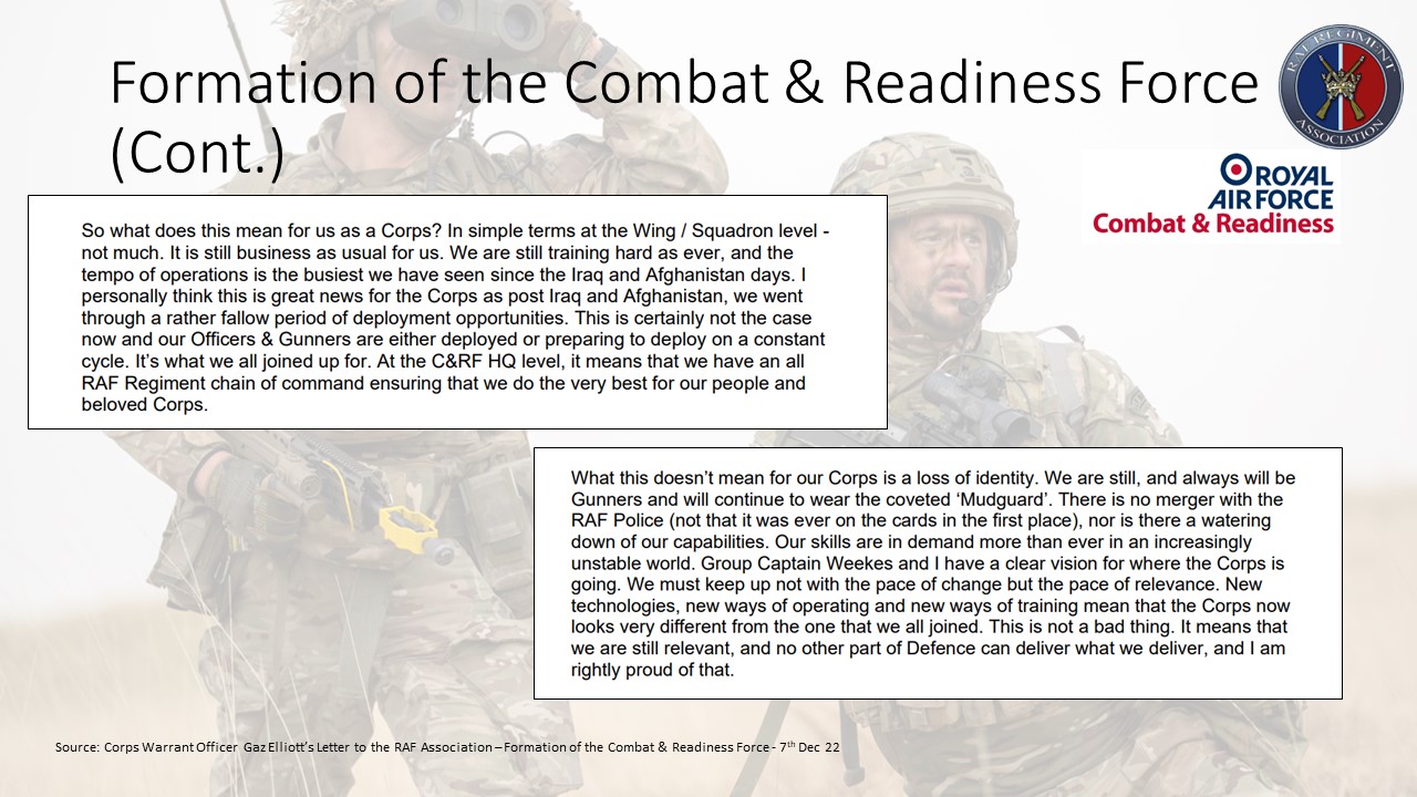 Formation of the Combat & Readiness Force (Continued 1)
