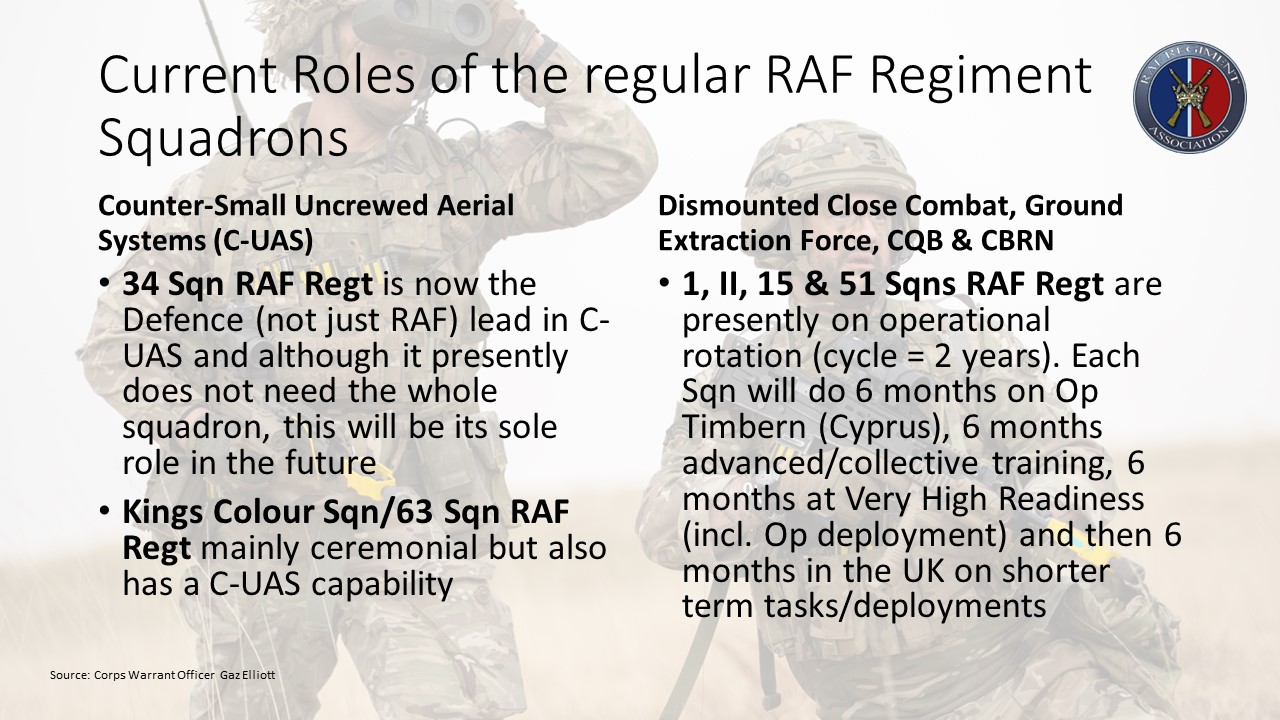 Current Roles of the regular RAF Regiment Squadrons