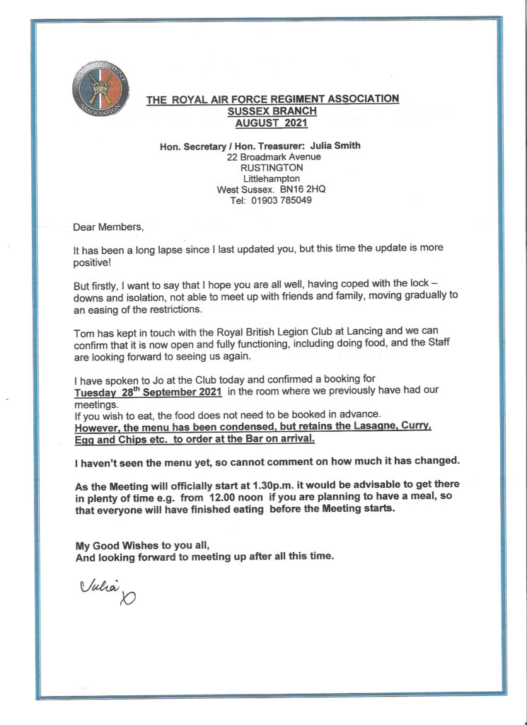 Sussex Branch Reopens - Meeting 28 September 2021